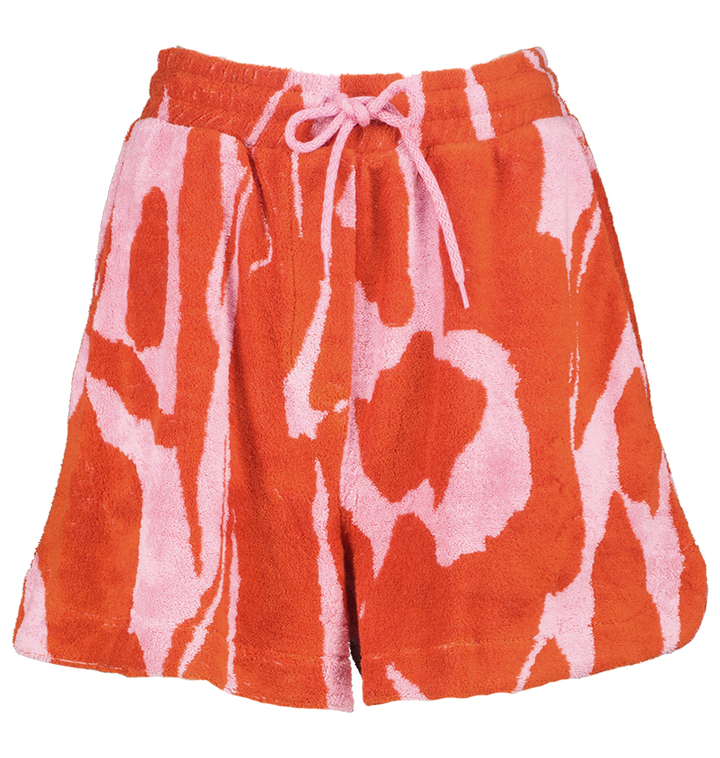 Roze short met rode print in badstof FRNCH