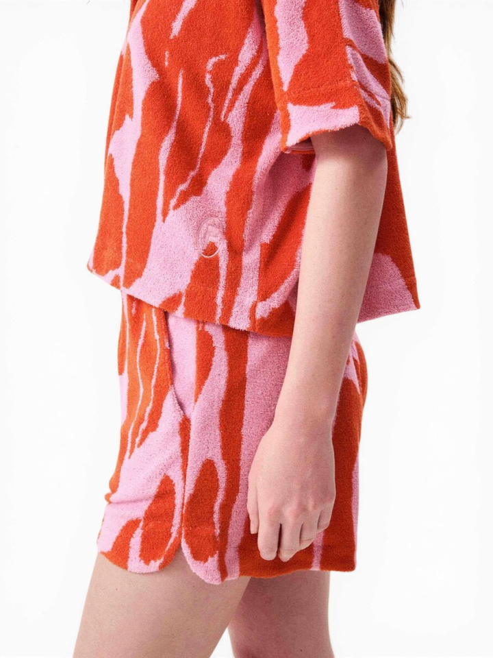 Roze short met rode print in badstof FRNCH