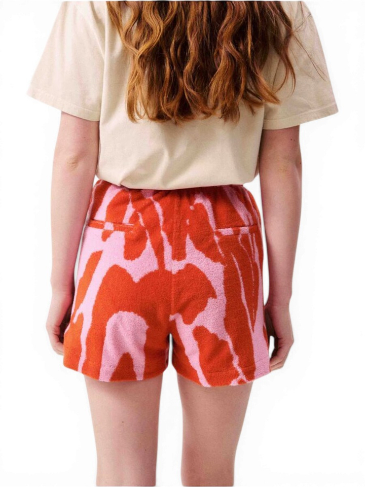 Roze short met rode print in badstof FRNCH