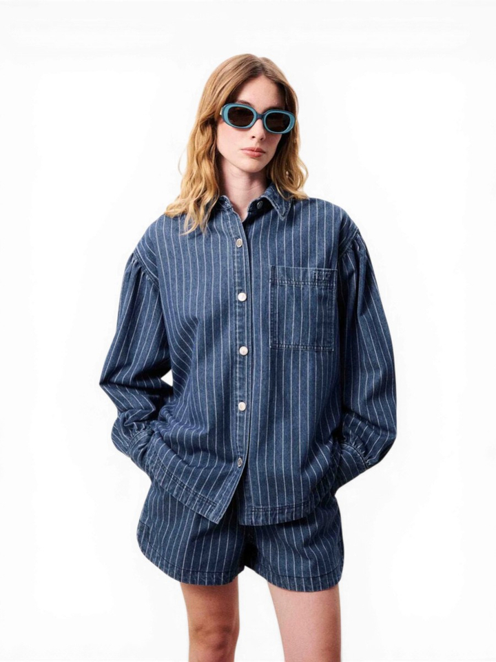 Blauwe gestreepte jeans short FRNCH