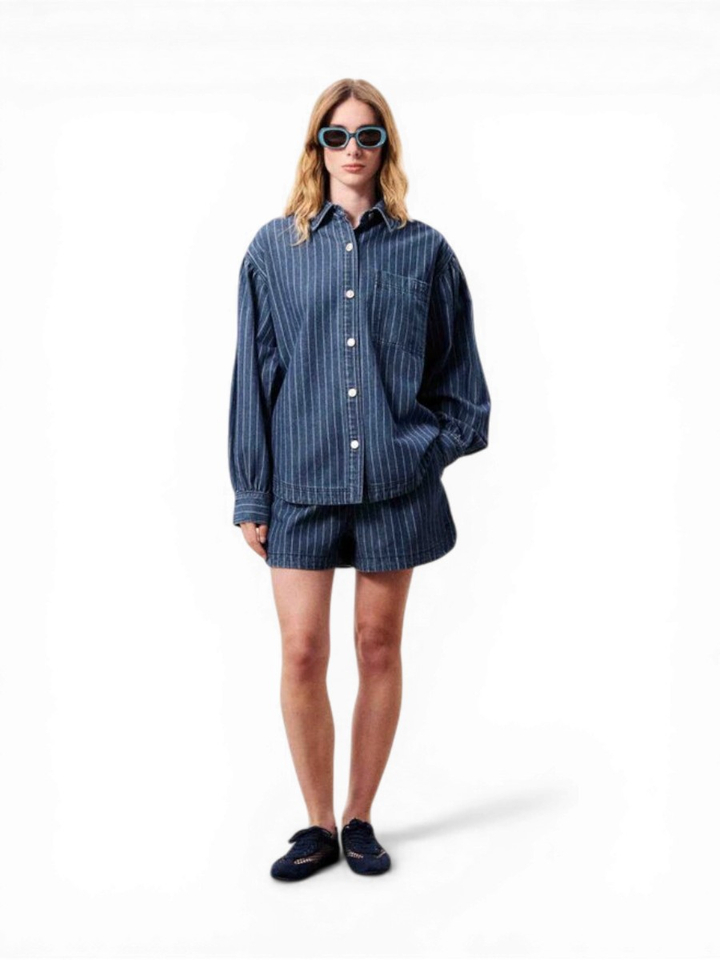 Blauwe gestreepte jeans short FRNCH