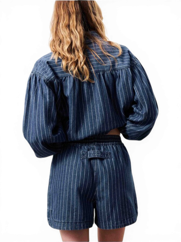 Blauwe gestreepte jeans short FRNCH