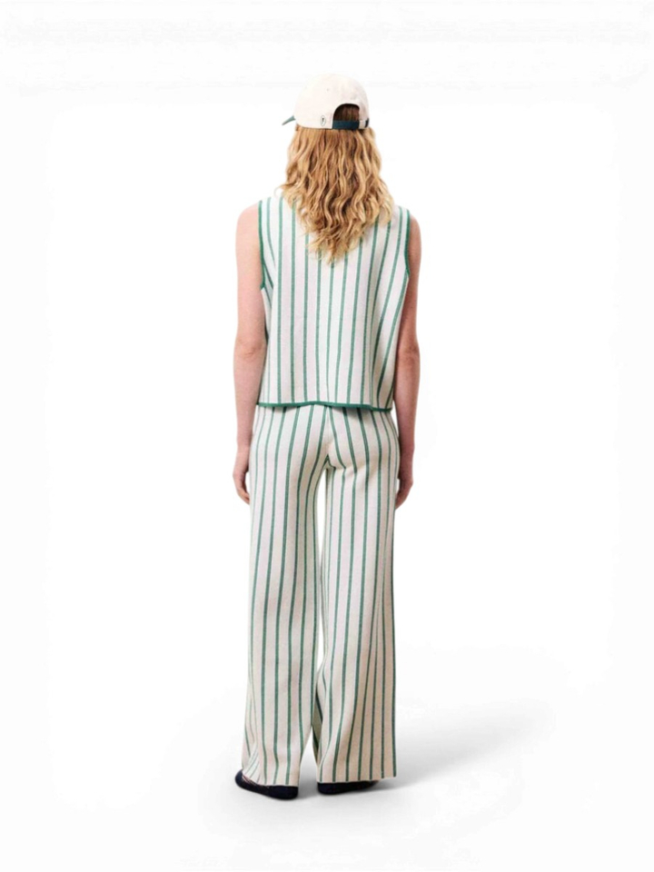 Beige gebreide broek met groene strepen en elastiek Loquinhas FRNCH