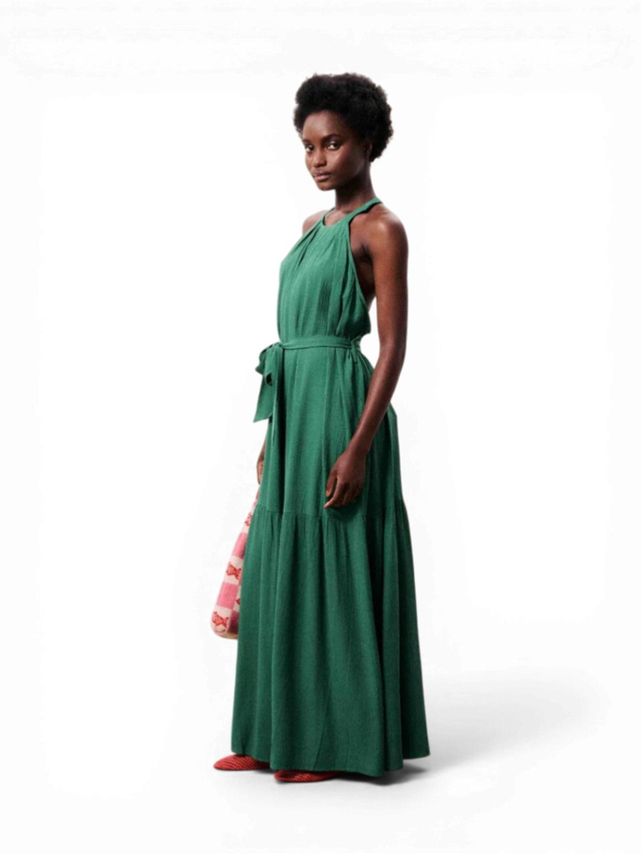 Groene maxi-jurk met lint in taille Boipeba FRNCH