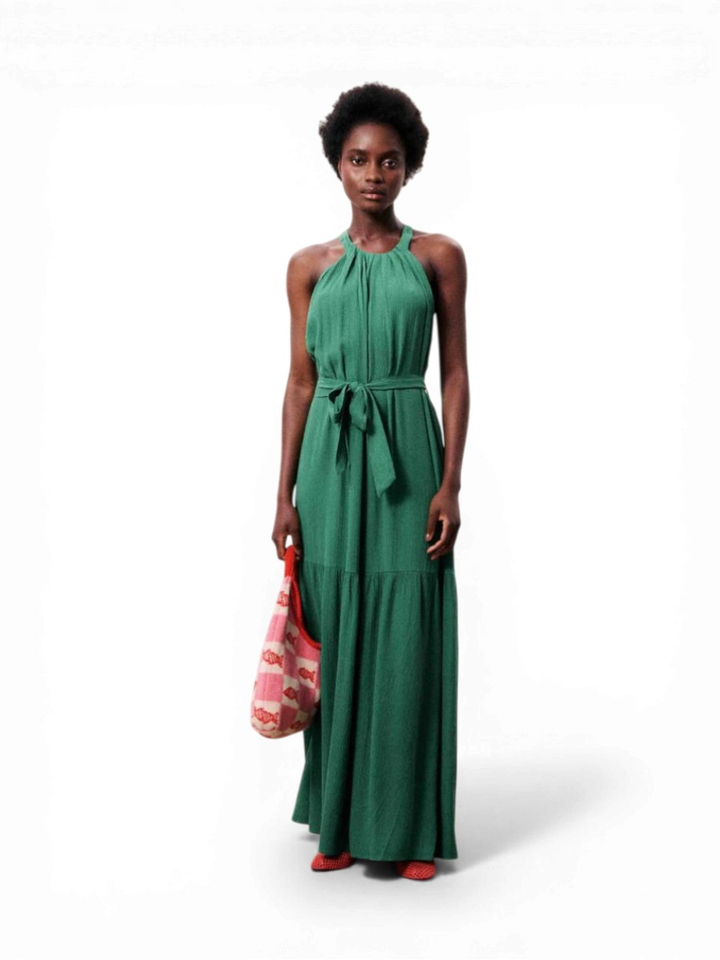 Groene maxi-jurk met lint in taille Boipeba FRNCH