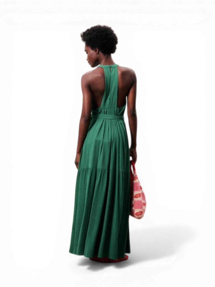 Groene maxi-jurk met lint in taille Boipeba FRNCH