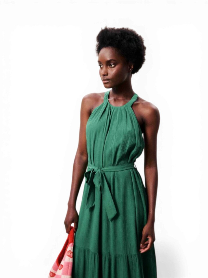 Groene maxi-jurk met lint in taille Boipeba FRNCH