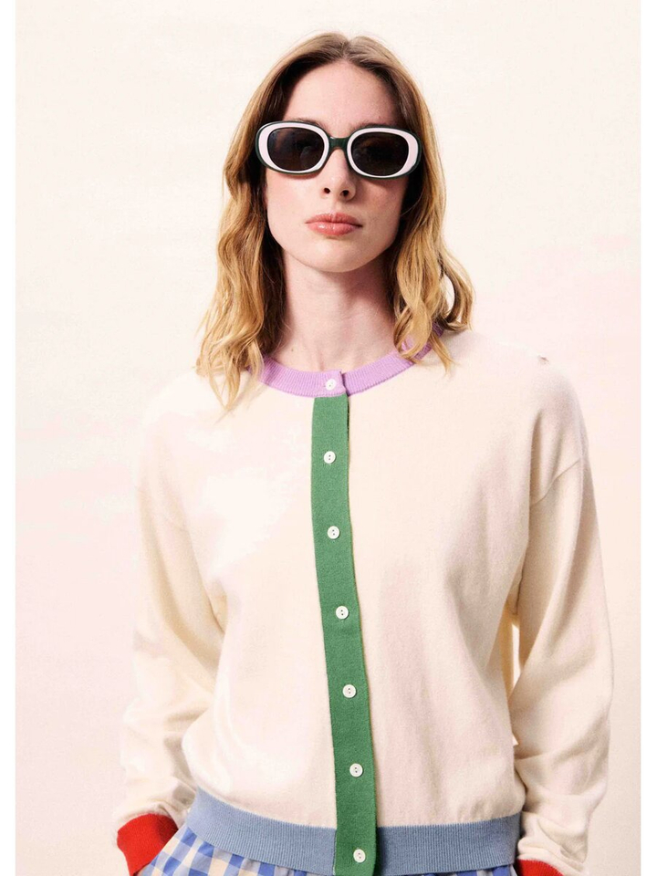 Beige gilet met kleurrijke details Patrick Frnch 