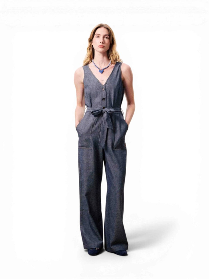 Blauwe jumpsuit met v-hals Vichayito Frnch 