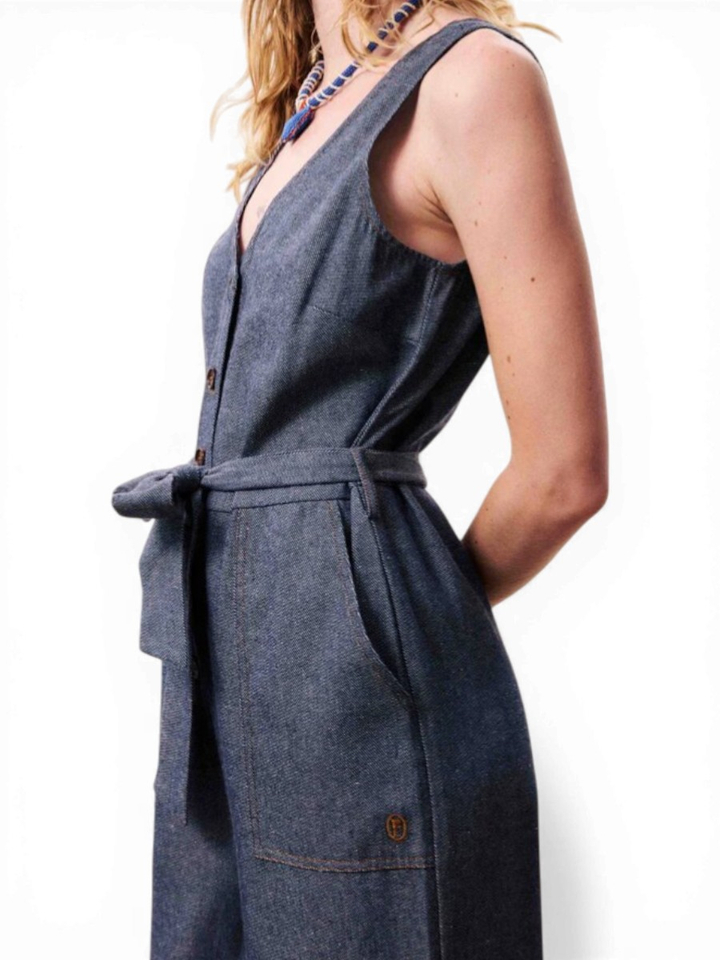 Blauwe jumpsuit met v-hals Vichayito Frnch 