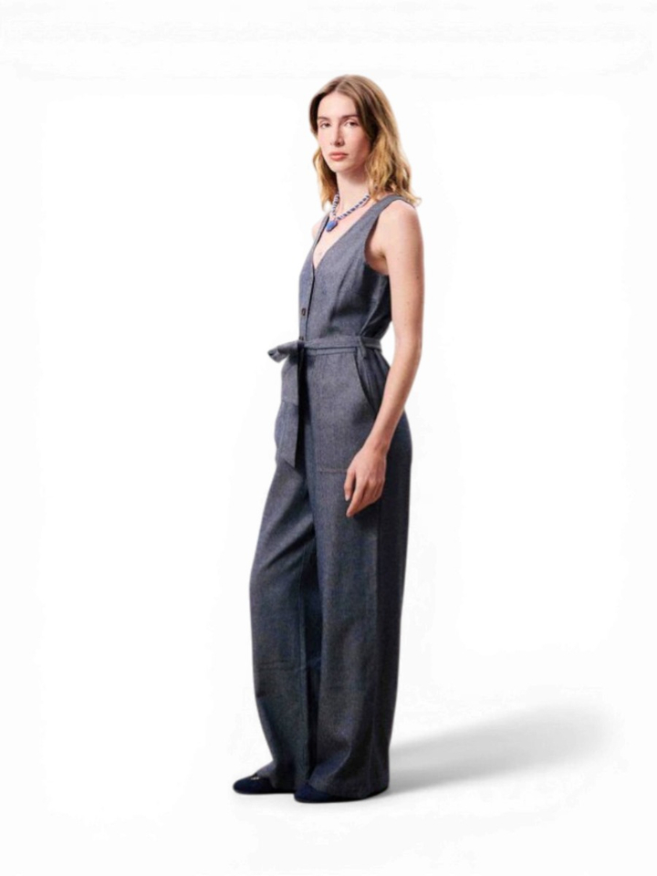 Blauwe jumpsuit met v-hals Vichayito Frnch 