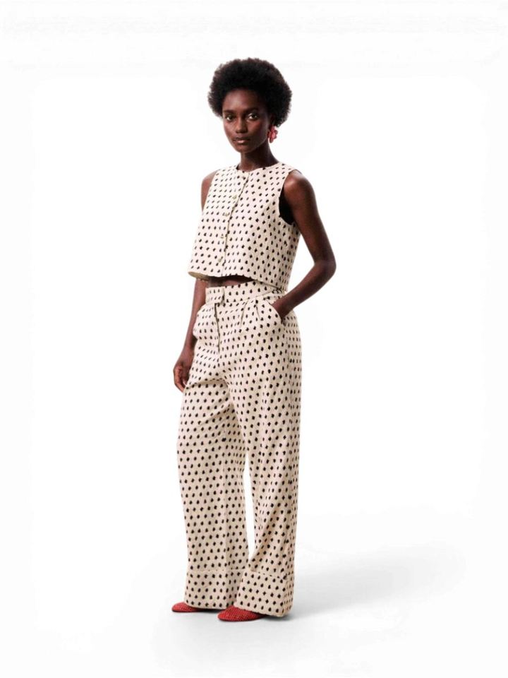 Beige broek met zwarte print Isolde Frnch