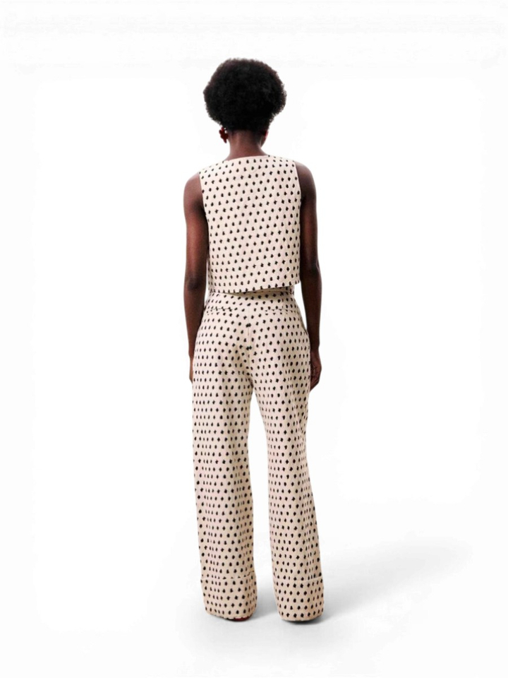 Beige broek met zwarte print Isolde Frnch