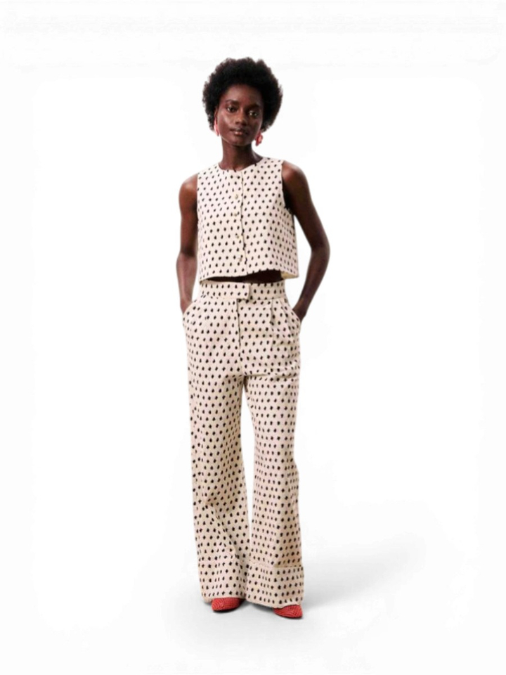 Beige broek met zwarte print Isolde Frnch