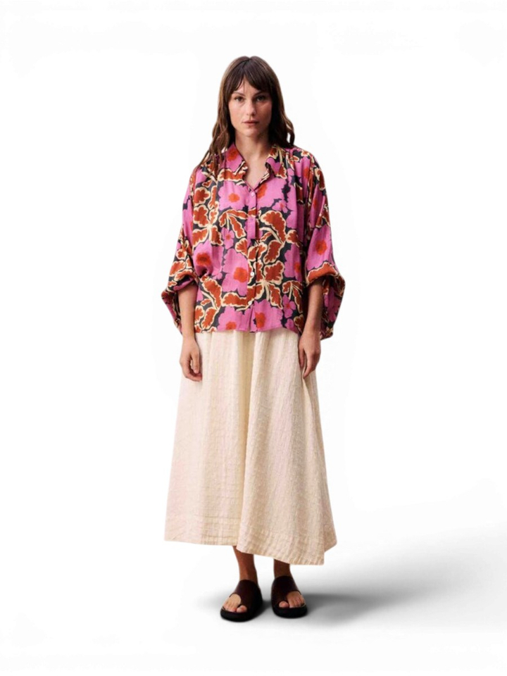 Beige rok met fijne motief en elastiek Claudia FRNCH