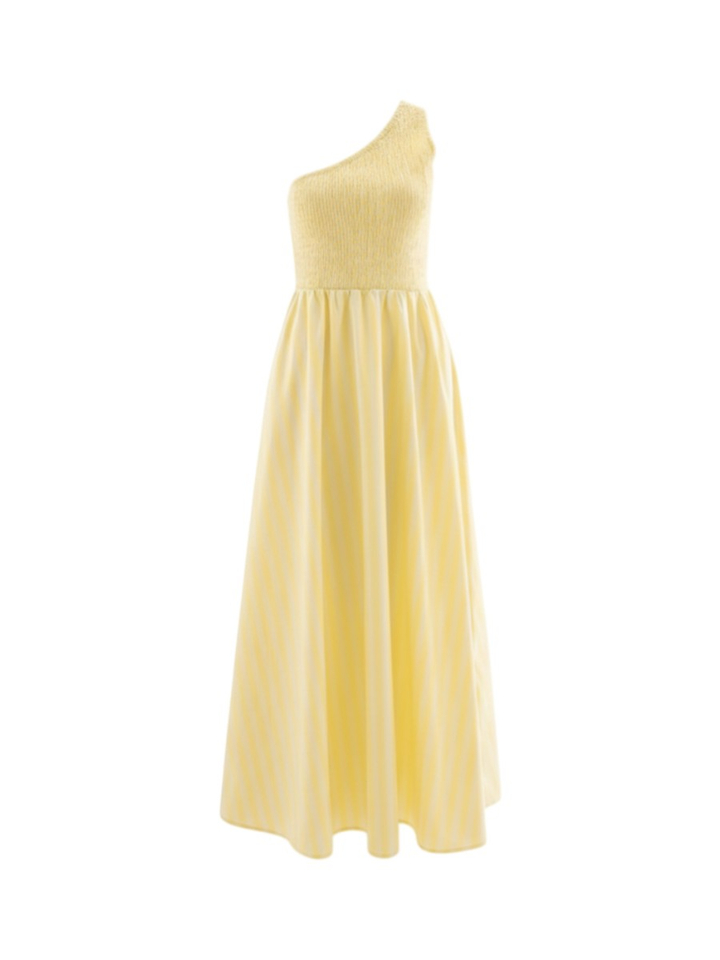 Gele gestreepte jurk met smok Selkie FRNCH