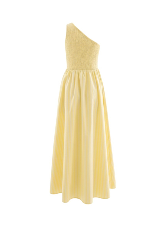 Gele gestreepte jurk met smok Selkie FRNCH