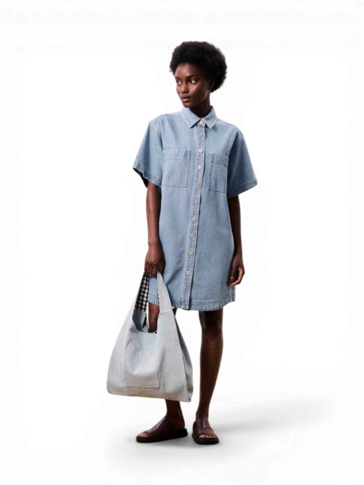 Blauw jeans kleed met structuur Beryl FRNCH