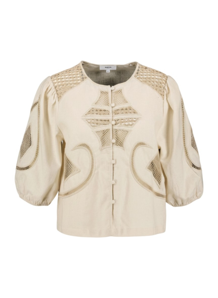 Beige linnen bloes met broderie Lindsay Suncoo