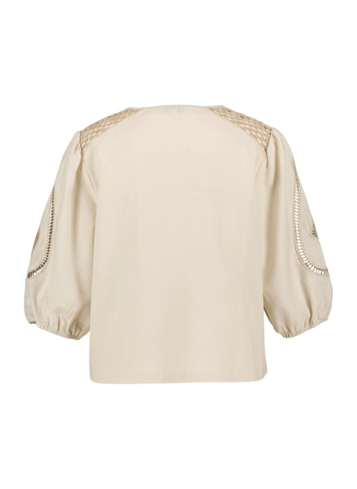 Beige linnen bloes met broderie Lindsay Suncoo