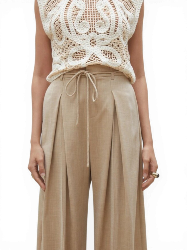 Beige wijde broek met bandplooi Jeff Suncoo 