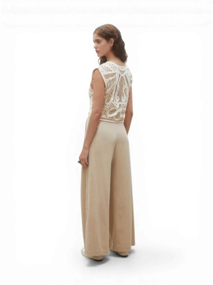Beige wijde broek met bandplooi Jeff Suncoo 