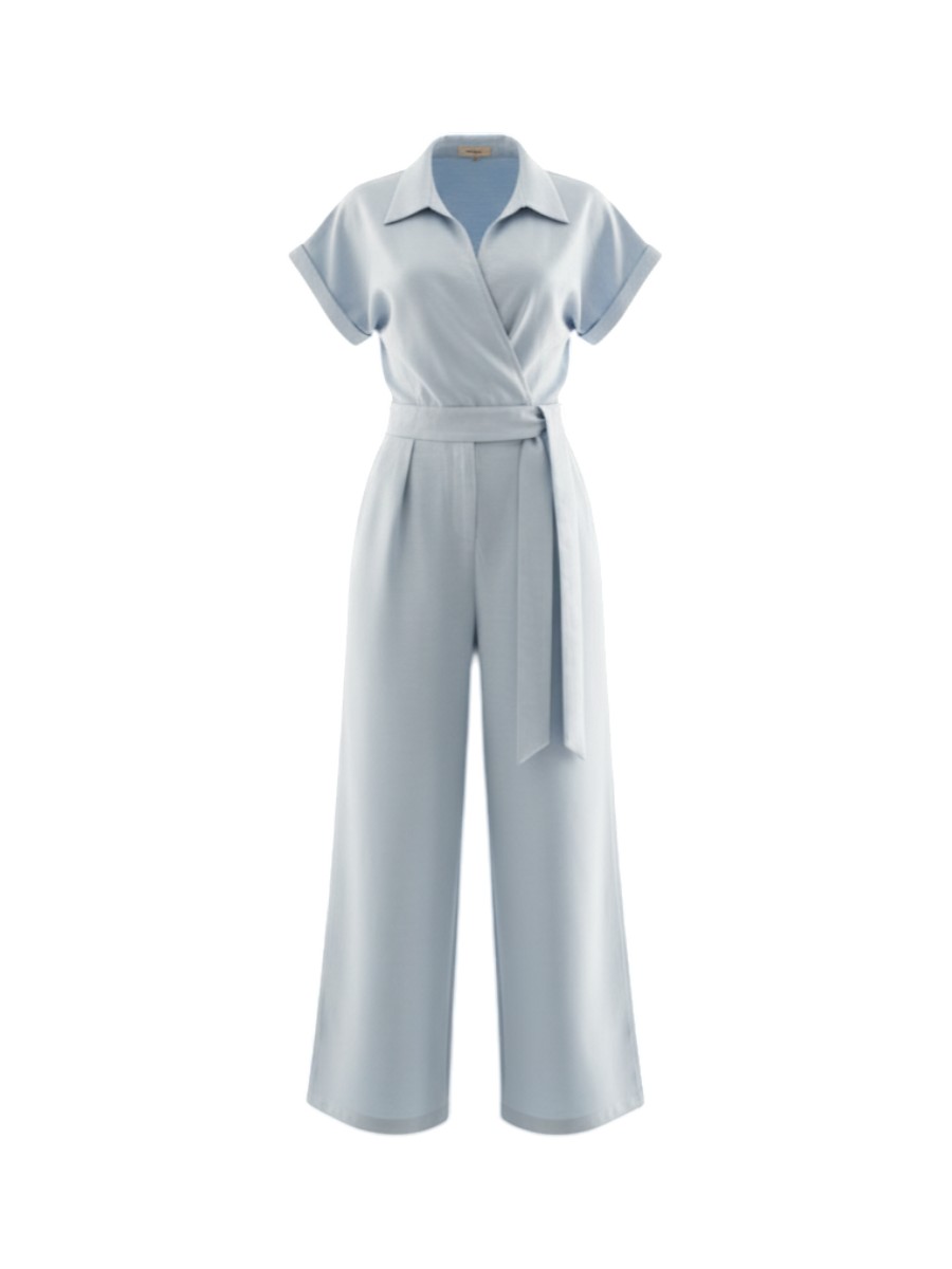 Dagelijkse slijtage Jumpsuits for dames, korte mouwen, ronde hals, riem, casual rechte pijpen, playsuit (Color : zwart, Size : S-Small