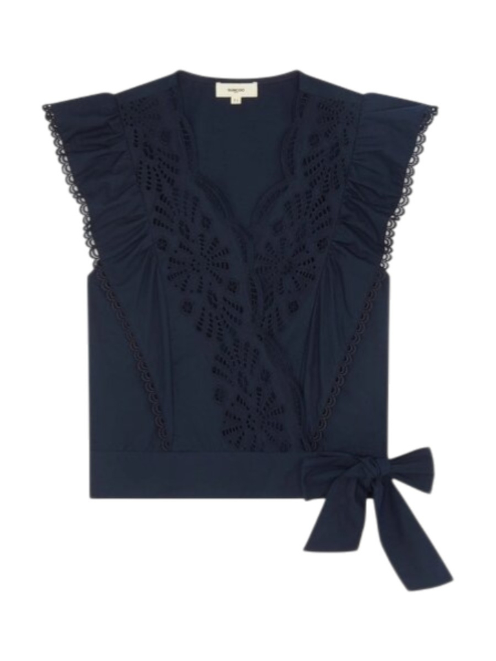 Donkerblauwe bloes met kanten detail Lila Suncoo