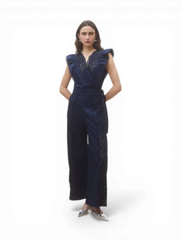 Donkerblauwe bloes met kanten detail Lila Suncoo