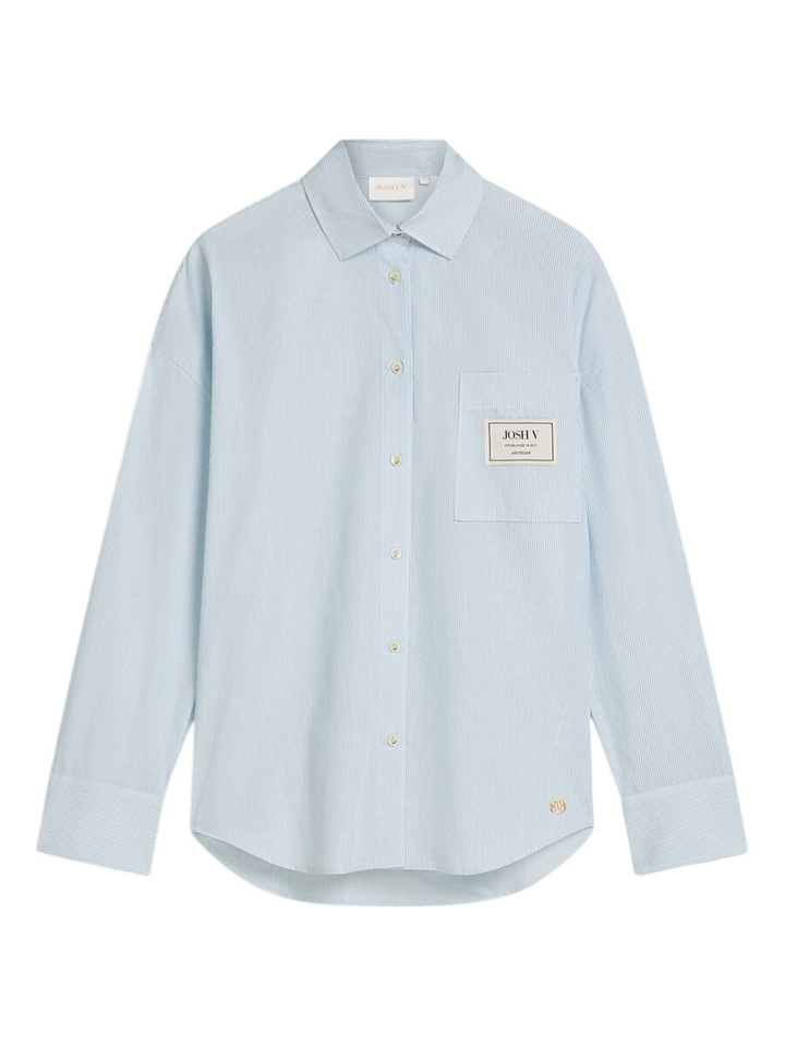 Blauwe gestreepte bloes met sjaal Neveah Josh V