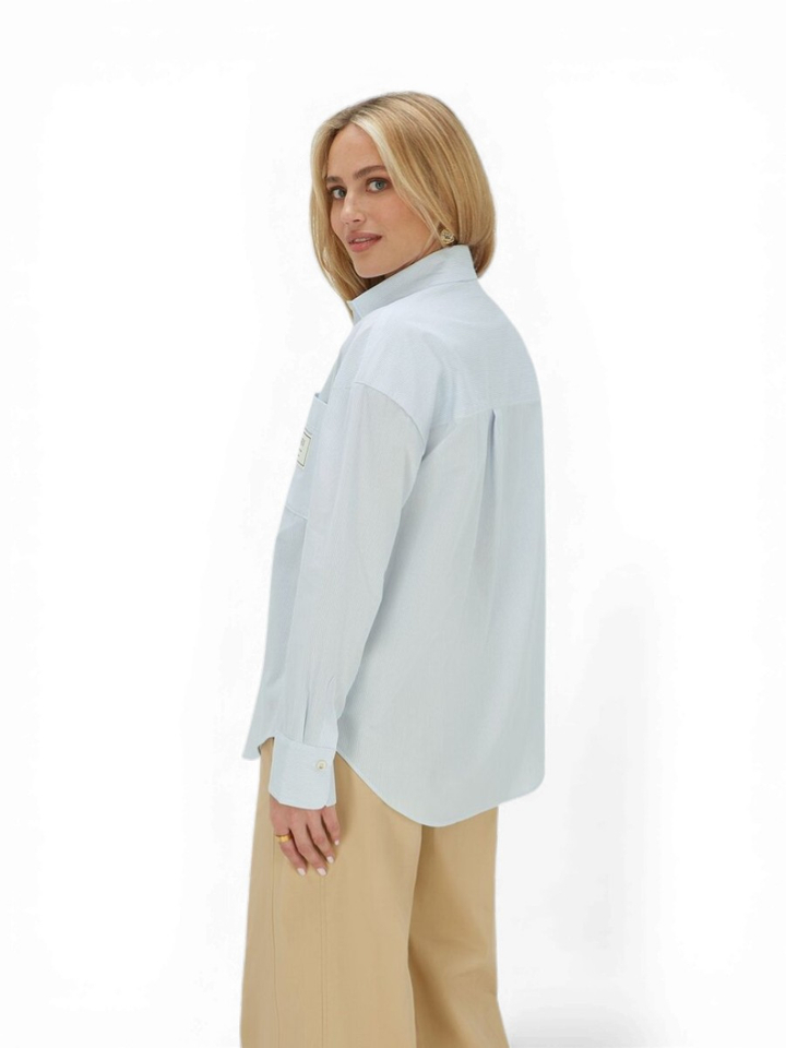 Blauwe gestreepte bloes met sjaal Neveah Josh V