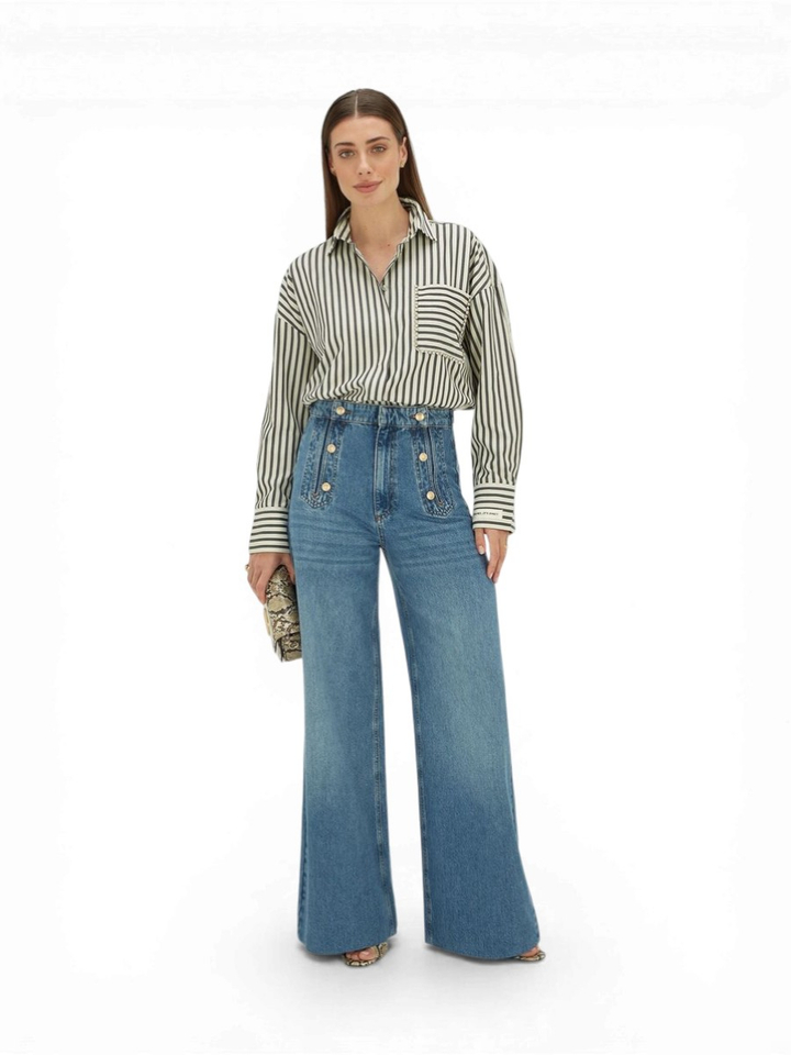 Donkerblauw/wit gestreepte oversized blouse Lexx JoshV