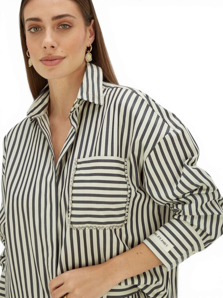 Donkerblauw/wit gestreepte oversized blouse Lexx JoshV