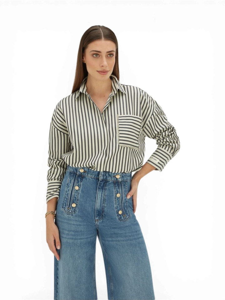 Donkerblauw/wit gestreepte oversized blouse Lexx JoshV