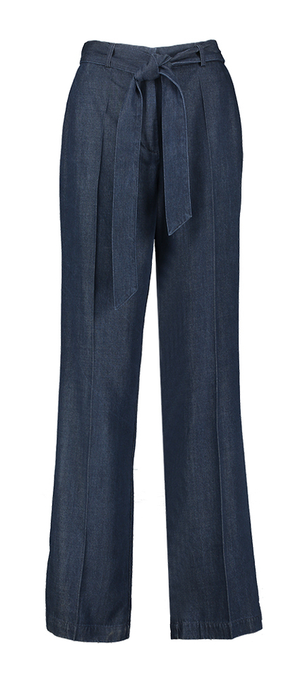 Donkerblauwe jeans met bandplooien en lint Low Her