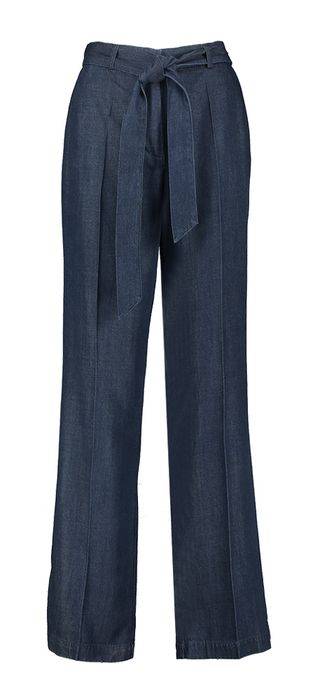 Donkerblauwe jeans met bandplooien en lint Low Her