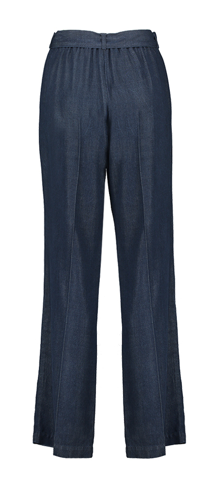 Donkerblauwe jeans met bandplooien en lint Low Her