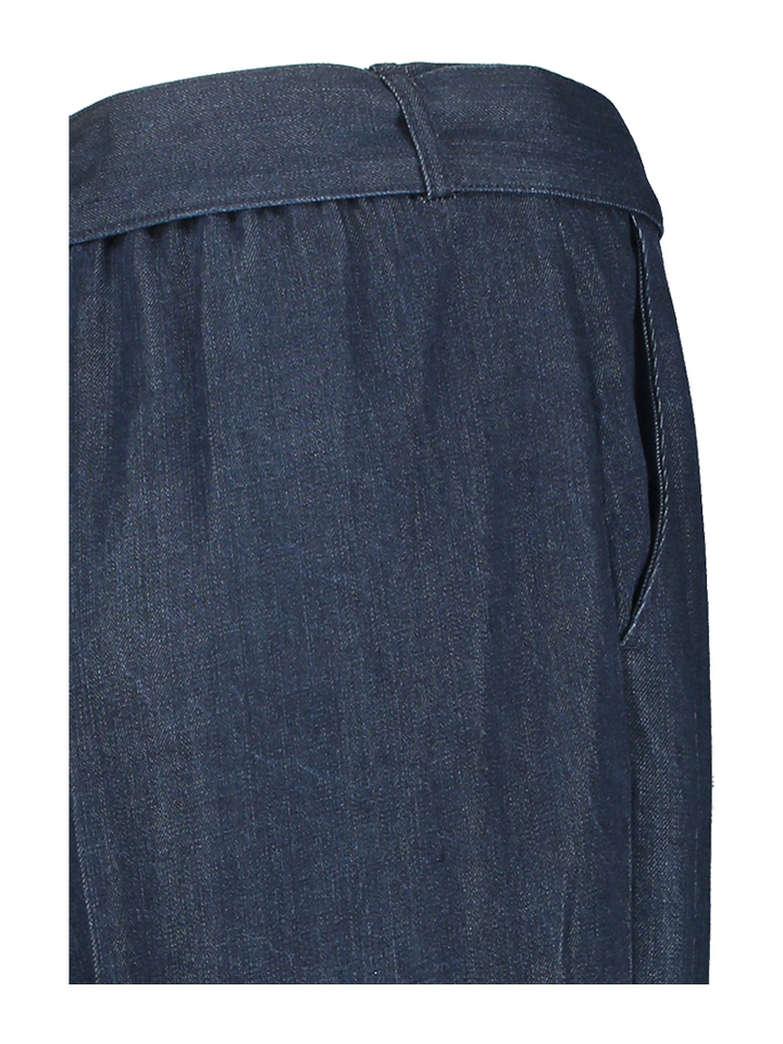 Donkerblauwe jeans met bandplooien en lint Low Her