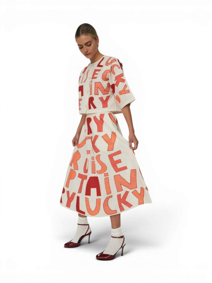 Ecru rok van katoen met geborduurde datails Stella Nova