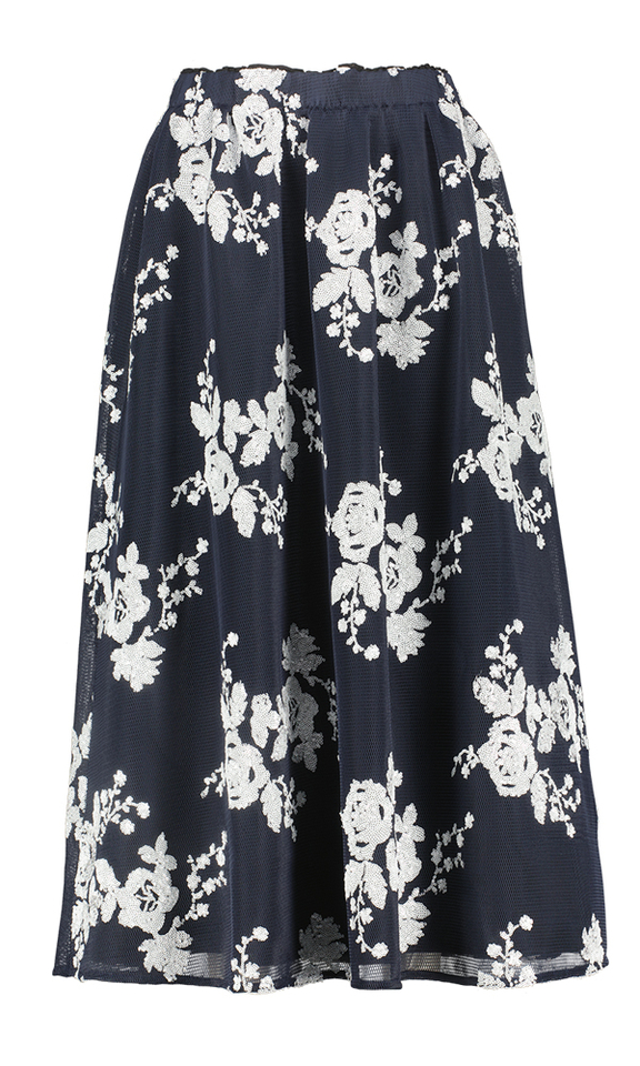 Blauwe rok met pailetten en bloemenprint Stella Nova