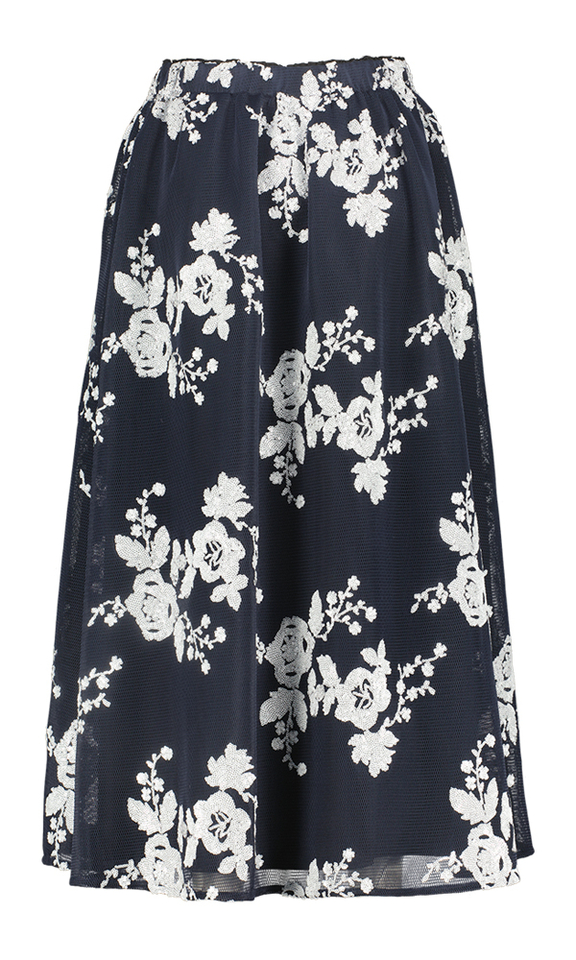 Blauwe rok met pailetten en bloemenprint Stella Nova