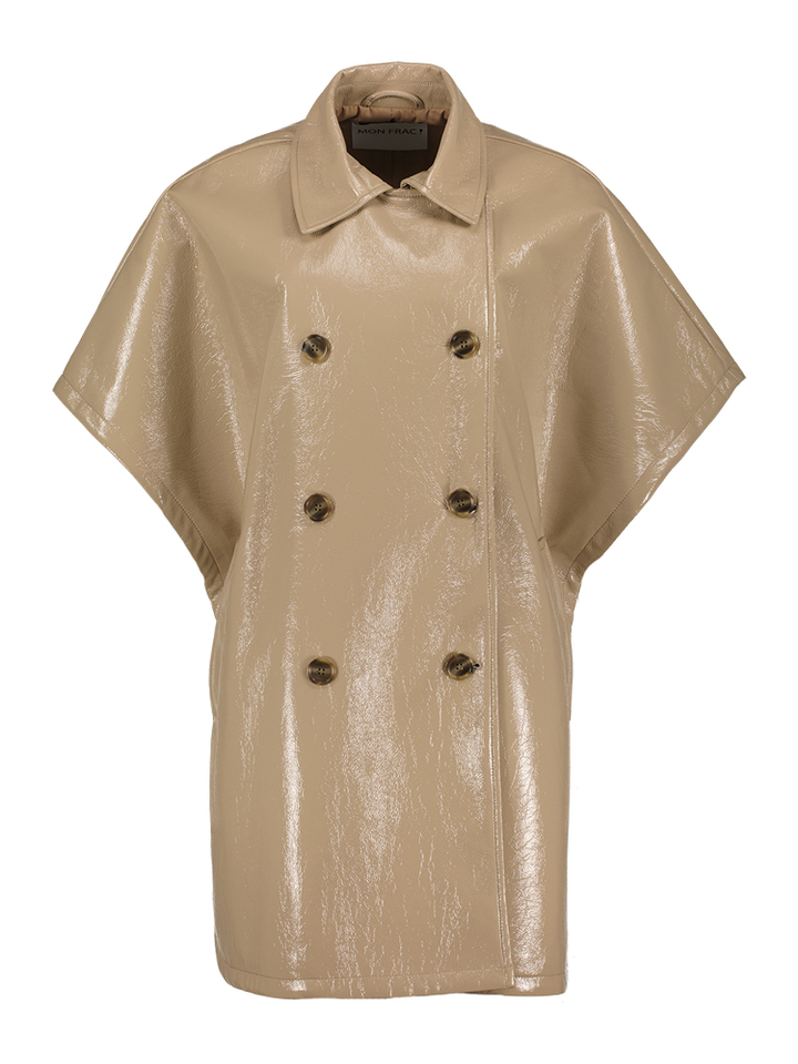 Beige wijde mouwloze jas met open zijkanten Drops Mon Frac
