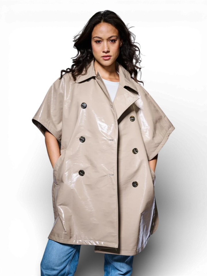 Beige wijde mouwloze jas met open zijkanten Drops Mon Frac