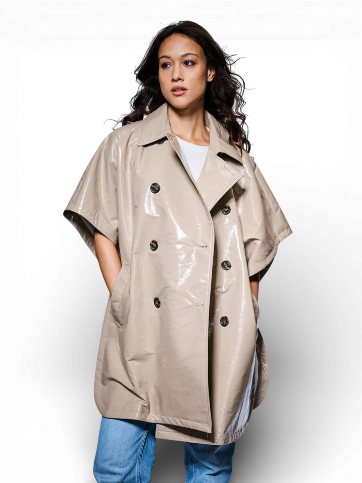 Beige wijde mouwloze jas met open zijkanten Drops Mon Frac