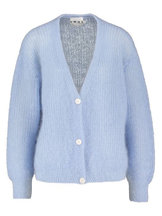 Blauwe gebreide cardigan met parelmoerige knopen Erie Twns