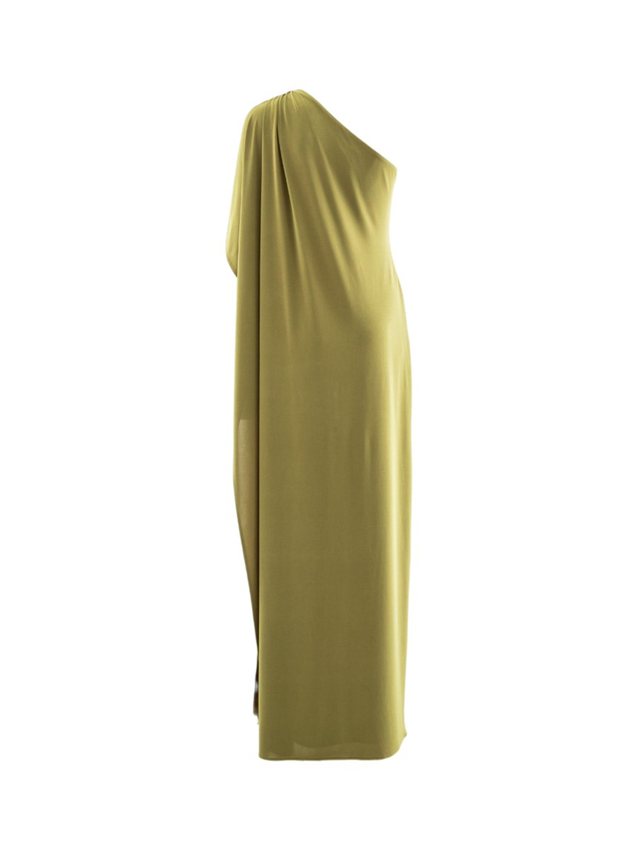 Groene jurk met één schouder en een metallic detail Access
