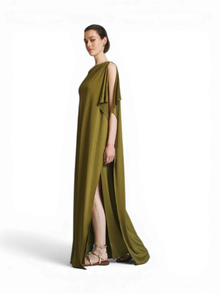 Groene jurk met één schouder en een metallic detail Access