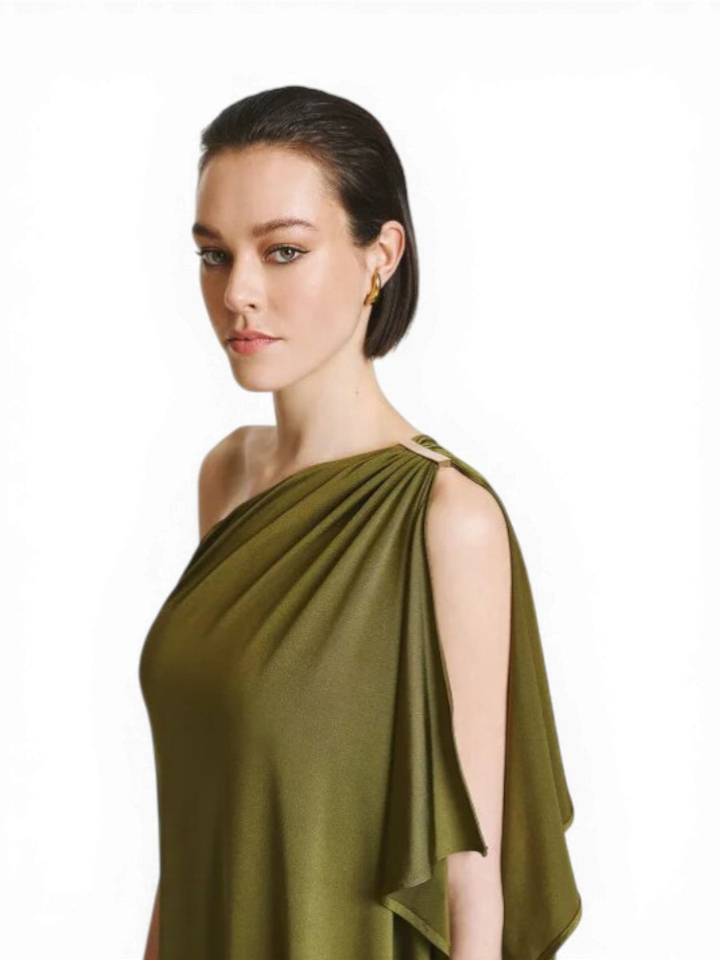 Groene jurk met één schouder en een metallic detail Access