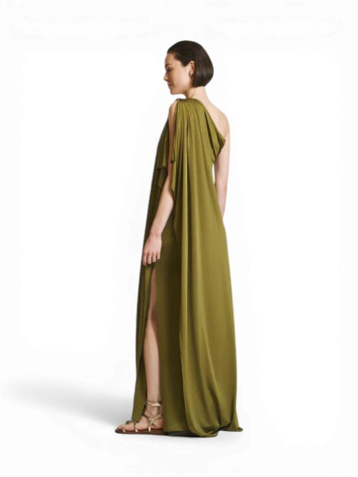 Groene jurk met één schouder en een metallic detail Access