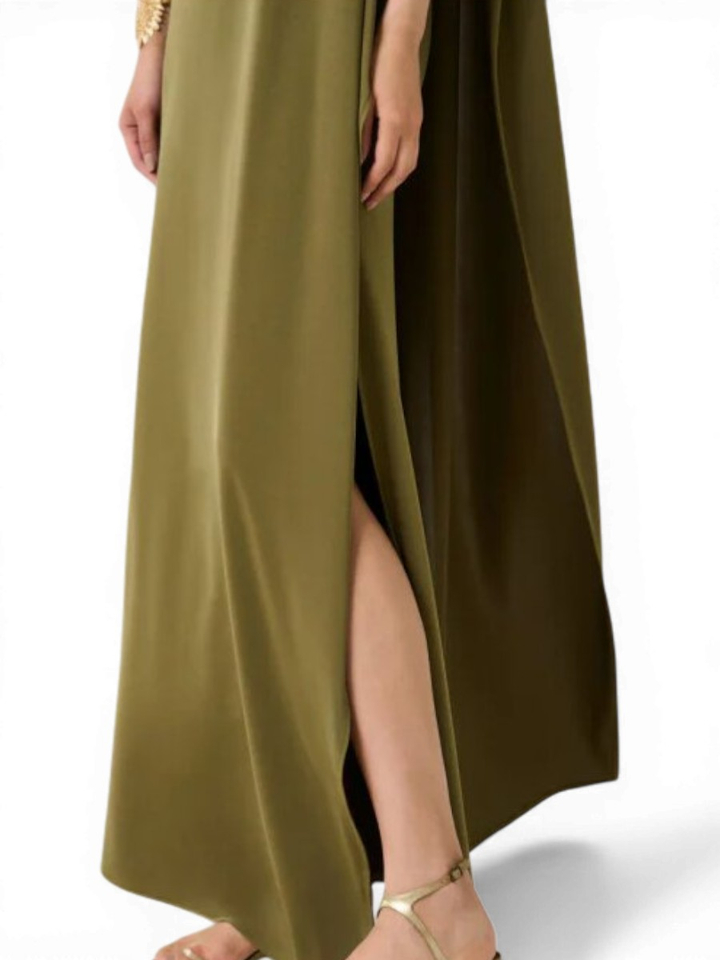 Groene jurk met één schouder en een metallic detail Access